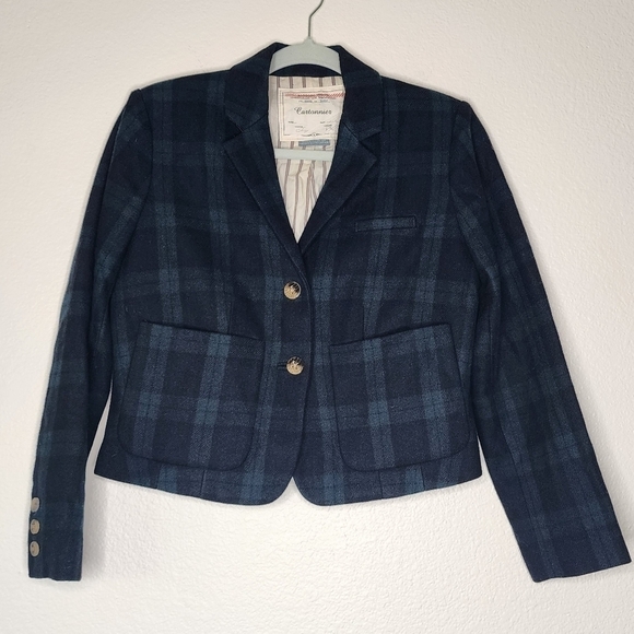 Anthropologie Cartonnier Green Plaid Wool Blend Blazer 4 - Picture 2 of 5